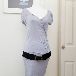 Gray V Neck Short Sleeves Mini Dress